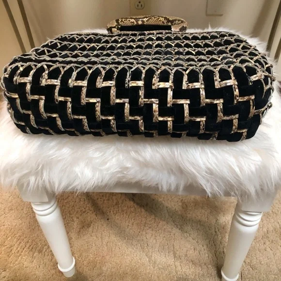 LUXURY PYTHON SNAKESKIN NANCY GONZALES BASKETWEAVE VELVET CLASSIC PURSE TOTE BAG - Picture 5 of 14